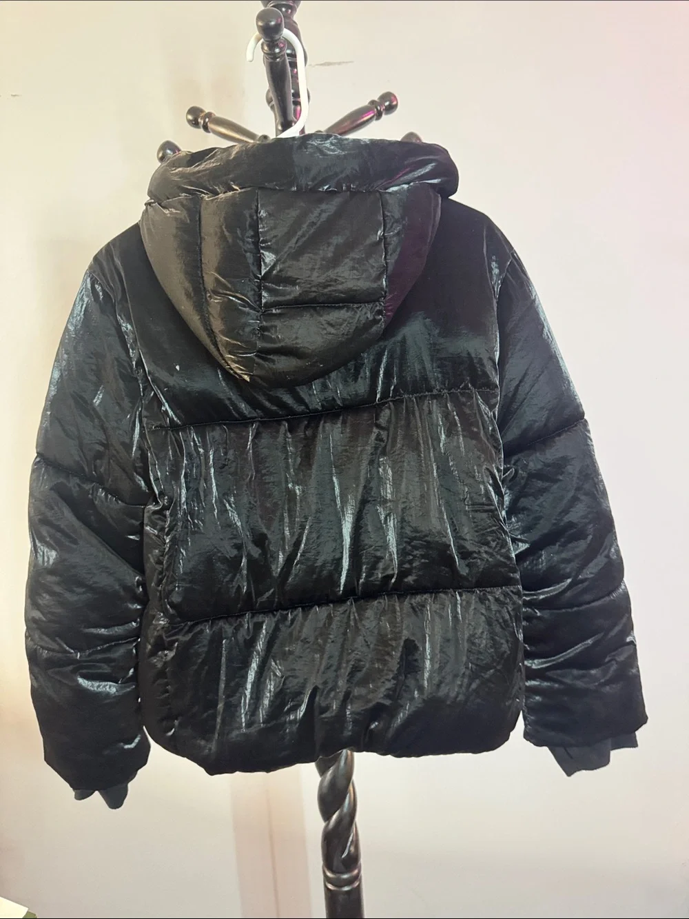 GAP Shiny Black Hooded Puffer Jacket